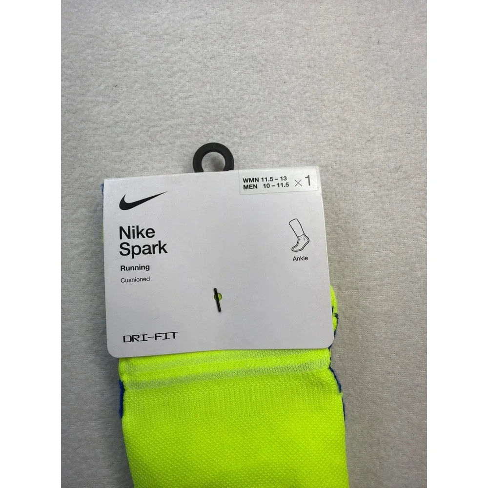 Nike Spark Running Ankle Socks Volt Yellow Blue Dri-FIT Men's 10-11.5 NWT